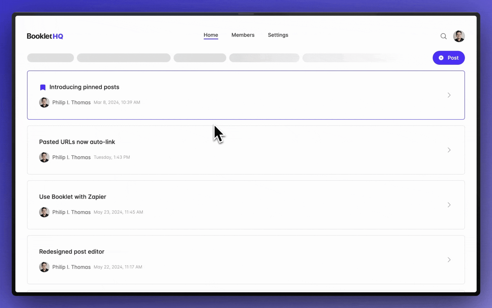 Booklet AI post suggestions